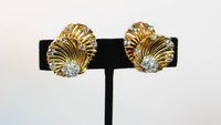 BOUCHER Vintage Gold Tone Earrings and Brooch Set with Rhinestones