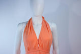 HALSTON 1970s Peach Layered Silk Chiffon Cocktail Dress Size 2-4