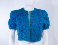 VINTAGE Circa 1950s Blue Curly Lamb Cropped Jacket Size Small