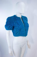 VINTAGE Circa 1950s Blue Curly Lamb Cropped Jacket Size Small