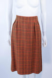 HERMES 2 pc Brown Plaid Wool Skirt Suit Size 46