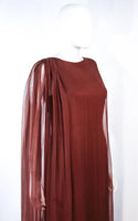 JAMES GALANOS 1970s Brown Silk Chiffon Draped Gown Size 4-6