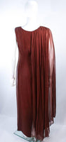 JAMES GALANOS 1970s Brown Silk Chiffon Draped Gown Size 4-6