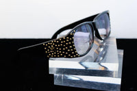 EMMANUELLE KHANH 1980s Black Sunglasses with Gold Metal Stud Accents