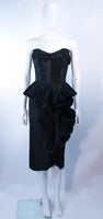 IRENE Black Silk Cascading Ruffle Cocktail Gown and Jacket Size 4