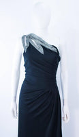 TRAVILLA 1970s Black Draped Jersey Gown Size 8-10