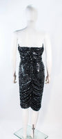 KOZO Vintage Black Silk Sequin Ruched Cocktail Dress Size XS