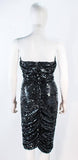 KOZO Vintage Black Silk Sequin Ruched Cocktail Dress Size XS