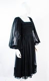 JEAN LOUIS Black Pleated Lace Dress with Sheer Sleeves