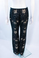 RIFAT OZBEK Ultra Black Pants with Metal Sequin Applique Size 4-6