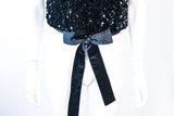 BONNIE WONG 1950s Black Sequin Applique Blouse Size 4-6