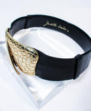 JUDITH LEIBER Vintage Black Lizard Belt with Large Gold Belt Buckle