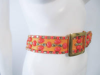 VINTAGE Circa 1960s Colorful Orange and Coral Hue Jeweled Belt with Gold Hardware Size 2-4