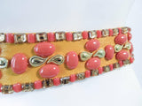 VINTAGE Circa 1960s Colorful Orange and Coral Hue Jeweled Belt with Gold Hardware Size 2-4