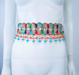 VINTAGE Circa 1960s Colorful Jeweled Fringe Belt Size Small