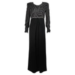 BILL BLASS Black Silk Long Sleeve Beaded Gown Size 10