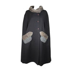 VINTAGE Gray Wool Cape with Mink Trim and Iridescent Beaded Pockets