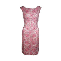 SAKS FIFTH AVENUE 1960s Pink Floral Beaded Cocktail Dress Size 4