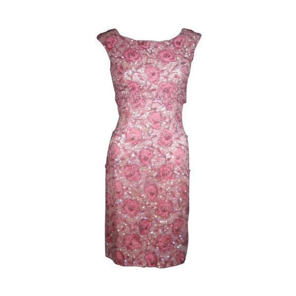 SAKS FIFTH AVENUE 1960s Pink Floral Beaded Cocktail Dress Size 4 The Paper Bag Princess SAKS FIFTH AVENUE 1960s Pink Floral Beaded Cocktail Dress Size 4 The Paper Bag Princess
