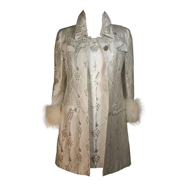 FONTANA ROMA White & Silver Metallic Dress Coat Set Size Small