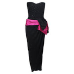 TRACEY MILLS 1980s Black Gown, Magenta Bow Size 4-6