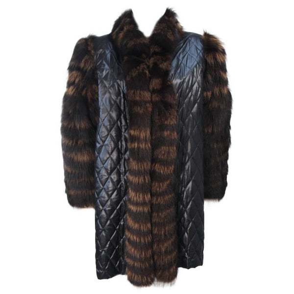 YVES SAINT LAURENT  Fox Fur Coat w/ Sheared Beaver Lining Size 6-8