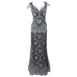 FE ZANDI Silver Lace Lame Gown with Scalloped Edges Size 8-10