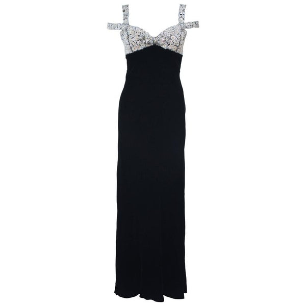 OSCAR DE LA RENTA Black Bias Cut Velvet Gown Size 8