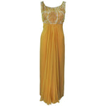 VINTAGE Circa 1960s Beaded Yellow Chiffon Gown Size 2-4