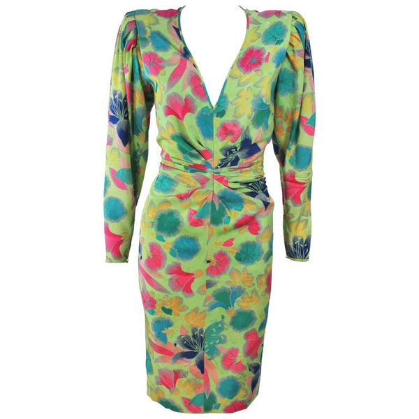EMANUEL UNGARO Silk Green Floral Dress Size 8 EMANUEL UNGARO Silk Green Floral Dress Size 8
