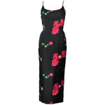 VINTAGE Black Floral Silk Gown with Pleat Detail Size 2-4