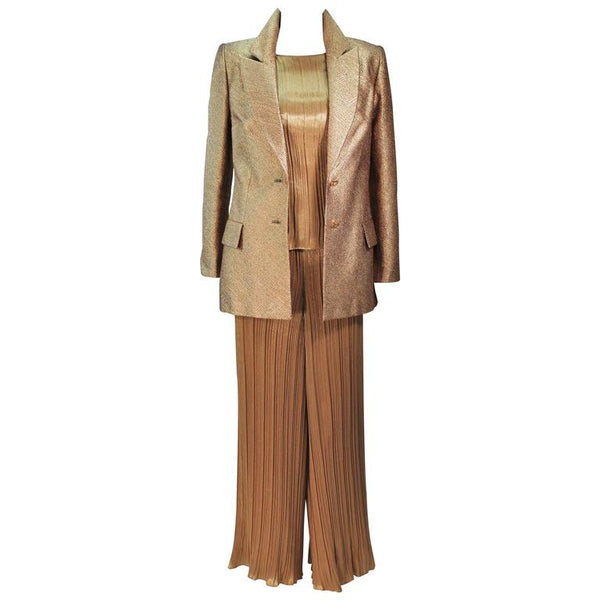 TRAVILLA Gold Metallic Silk Lame Pant Suit Ensemble Size 6