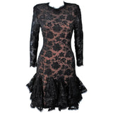TRAVILLA Black Lace Cocktail Dress with Ruffle Hem Size 8