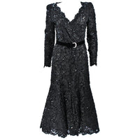 OSCAR DE LA RENTA Black Lace Sequin Gown Size 6-8