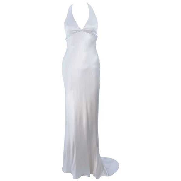 MONIQUE LHUILLIER White Halter Silk Wedding Gown Size 6-8 The Paper Bag Princess MONIQUE LHUILLIER White Halter Silk Wedding Gown Size 6-8 The Paper Bag Princess