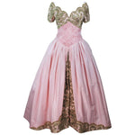 VERA WANG 1980s Pink Silk Ball Gown, Gold Lace Size 10-12