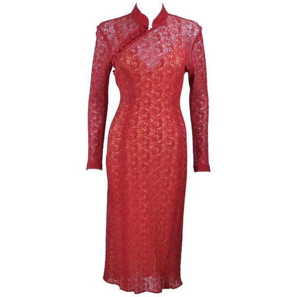 MONIQUE LHUILLIER Asian Inspired Deep Coral Cocktail Dress Size 8