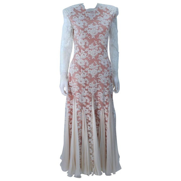 white lace dress with nude underlay Nude beige long sleeves white lace with middle slit mermaid boho wedding dress with detachable train or sleeves