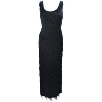 PAULINE SHEN Black Silk Beaded Fringe Gown Size 2-4