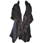 ANNA TRZEBINSKI Brown Leather Drape Collar Fur Vest Size 44