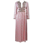 CEIL CHAPMAN 1960s Pink Paisley Brocade Gown with Applique Size 6