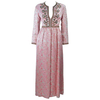 CEIL CHAPMAN 1960s Pink Paisley Brocade Gown with Applique Size 6
