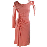 MARK ZUNINO Coral Jersey Cocktail Dress w/ Coral Beading Size 6