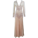 RENATO BALESTRA Nude Chiffon Gown with Beaded Design Size 6-8