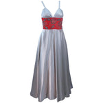 ELEANORA GARNETT 1950s Silver and Red Silk Gown Size 2