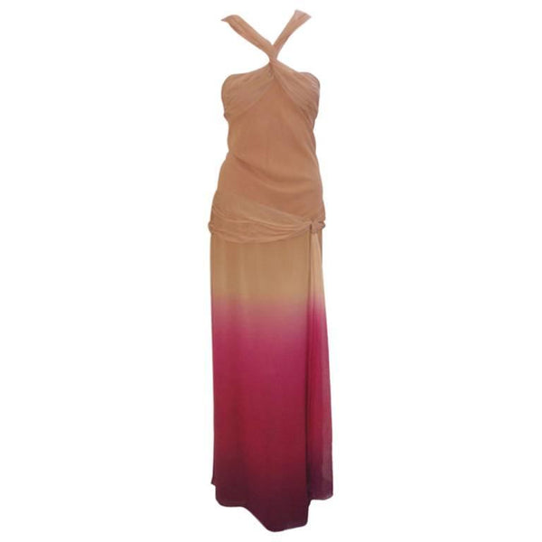CHRISTIAN DIOR 1990s Ombre Chiffon Halter Gown