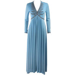 VINTAGE Circa 1970s Blue Beaded Jersey Gown Size Medium