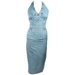 SE'MONT 1960s Silk Aqua Halter w/ Embellishments Size 2-4