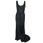 VINTAGE Circa 1920s Black Silk Chiffon Gown, Beading Size 8-10