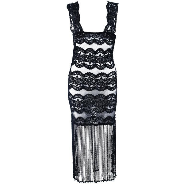 CUSTOM Sheer Stretch Black Lace Dress with Fringe Size 2-4 The Paper Bag Princess CUSTOM Sheer Stretch Black Lace Dress with Fringe Size 2-4 The Paper Bag Princess